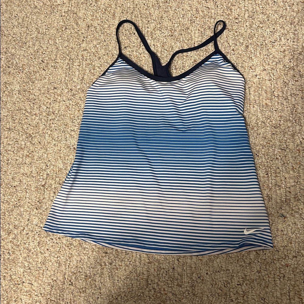 Nike Women Stripe Racerback Tankini  Swim Top EUC Small.